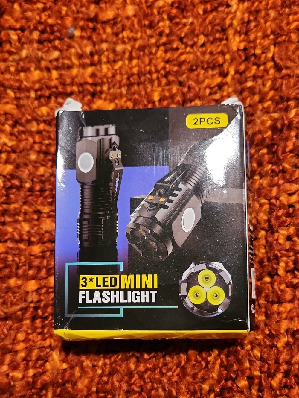 Black 3-LED Mini Flashlight - Compact Tactical Light (2 Pack)